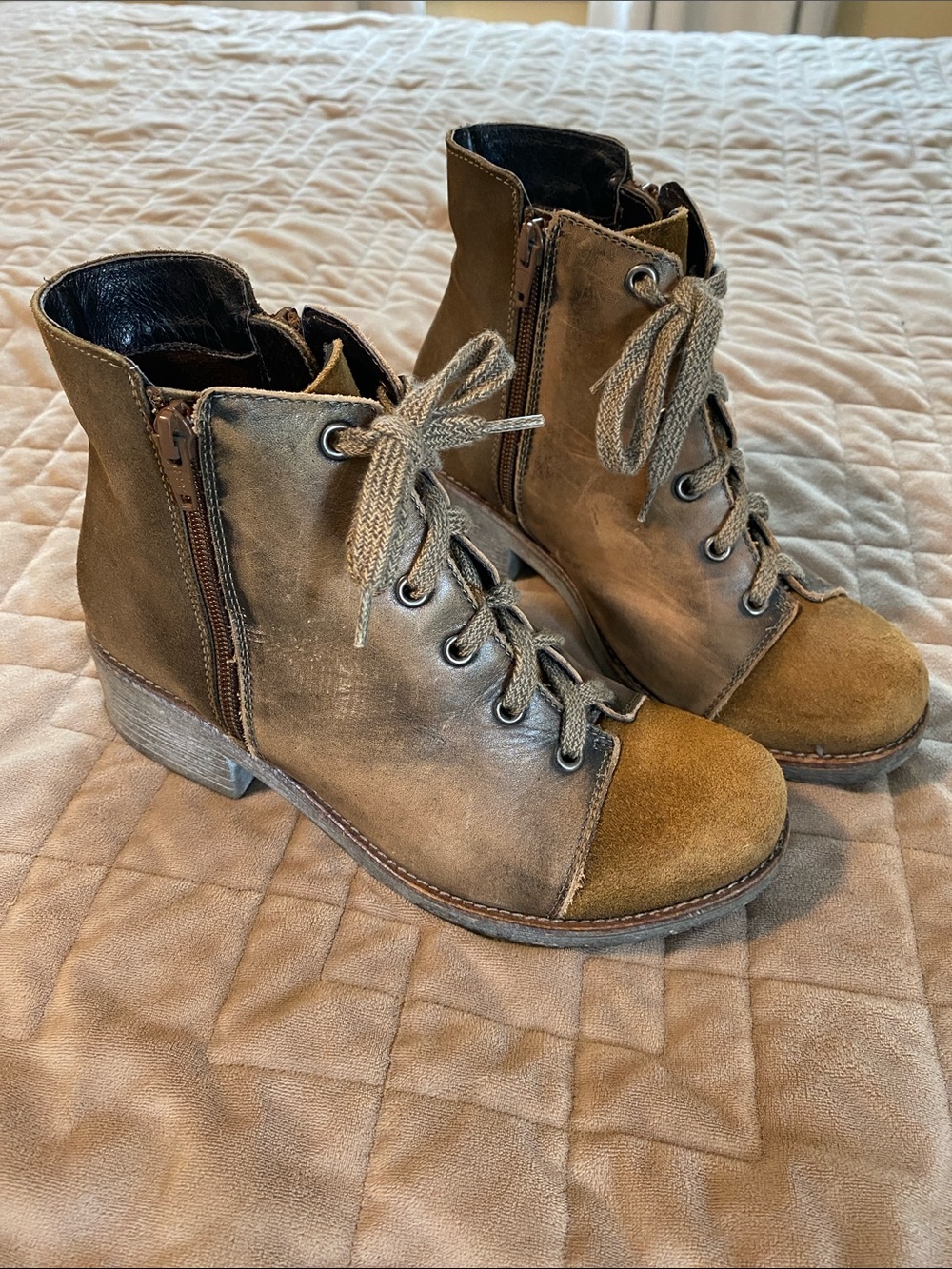 Naot Two-Tone Ankle Boots in Brown and Tan